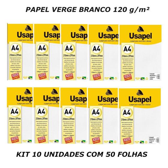 Papel verge a4 branco 120g 50 folhas usapel - kit 10 pacotes - Papel ...