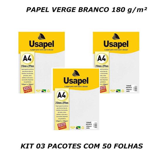 Imagem de Papel verge a4 branco 180g 50 folhas usapel - kit 03 pacotes