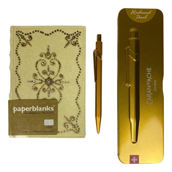 Imagem de Paperblanks Pautado Buttercream + Lapiseira 0.7 Luxo Goldbar