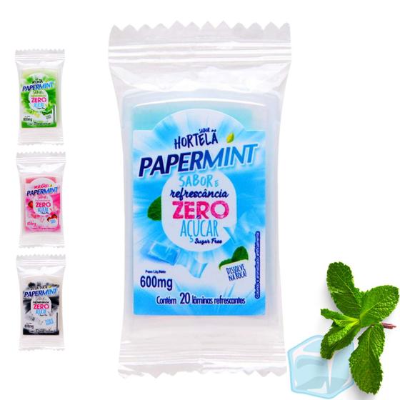 Imagem de Papermint Lamina Refrescante Zero Açucar 20 Unid Oral Beijável Extra Forte Morango Menta Hortelã