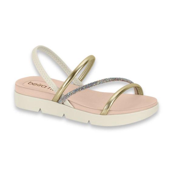 Imagem de Papete Feminina Beira Rio Elastico Met. Premium Glam Branco Off/Dourado/Aurora Boreal Ref: 8387.530