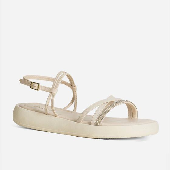 Imagem de Papete Feminina Flat Tiras Com Strass Napa Off White