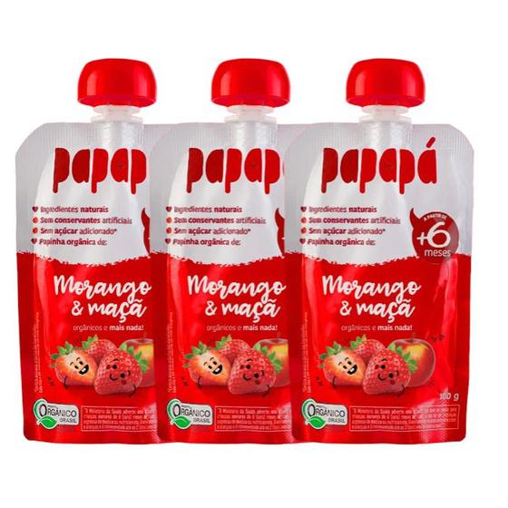 Imagem de Papinha Papapá Maçã e Morango Sem Açúcar, Orgânico, 100% Natural contendo 3 unidades de 100g cada