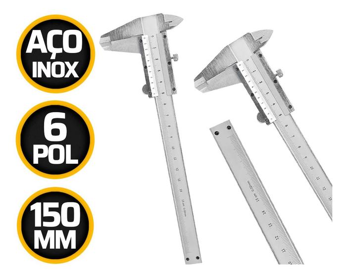 Imagem de Paquimetro Manual Universal Analogico 150mm Aço Inox com Estojo de Transporte