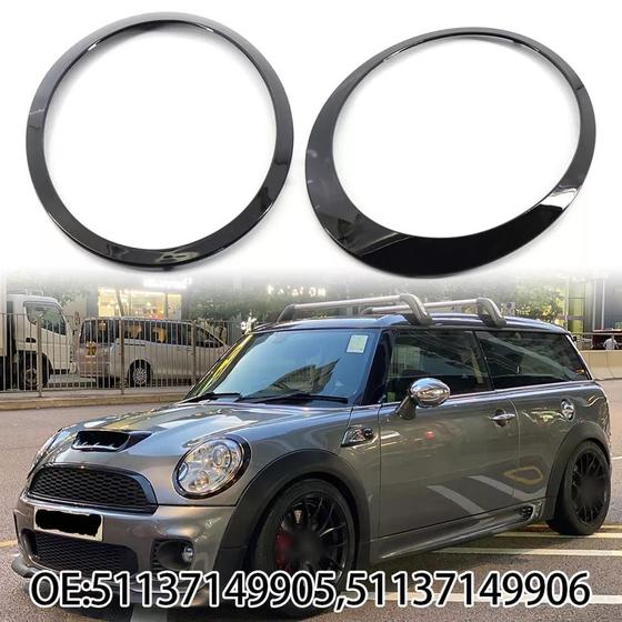 Imagem de Par Acabamento Moldura Anel Farol Dianteiro Mini Cooper 2007 2008 2009 2010 2011 2012 2013 2014 2015 Black Piano Preto