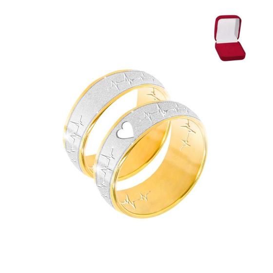 Imagem de Par Aliança Ouro 18K 6mm Anatômica Mista Prata 925 Coração Casamento Compromisso