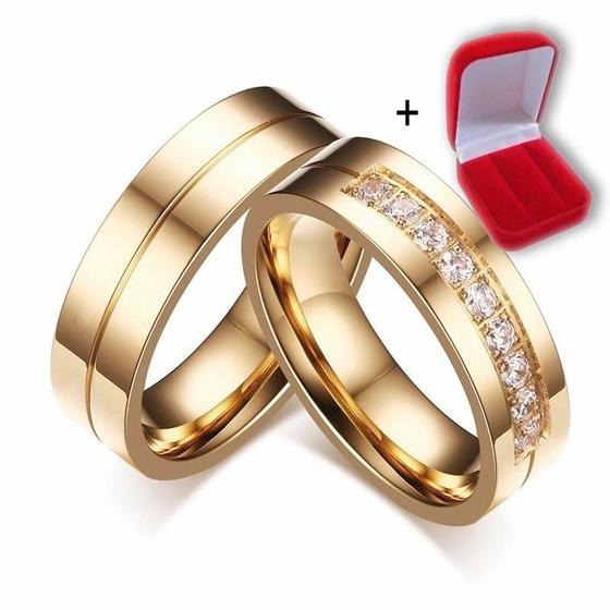 Imagem de Par Alianças Casamento Noivado e Compromisso 6mm Titânio banhado a ouro 18k