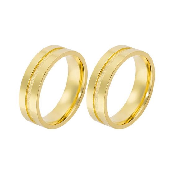 Par Alianças Folheadas A Ouro 18K 6mm Reta Com Friso - Erah Joias ...