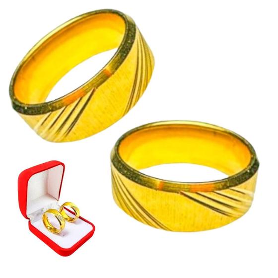 Imagem de Par Alianças Riscos Ouro 18k 6mm Tradicional Tungstênio Luxo Noivado Compromisso Casamento Casal