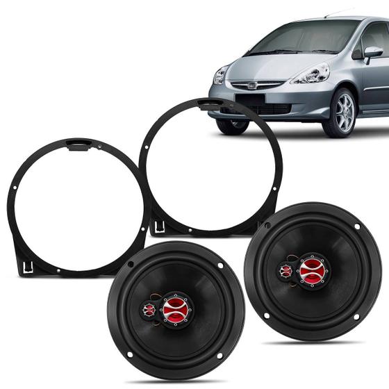 Imagem de Par Alto Falante Honda Fit 01 a 08 Triaxial Foxer 6 Pol 100W RMS Preto Dianteiro Traseiro