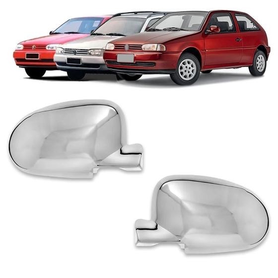 Imagem de Par Aplique Cromado para Capa Retrovisor Gol Parati G2 Bola 1995 a 1999 Saveiro G2 1998 a 1999