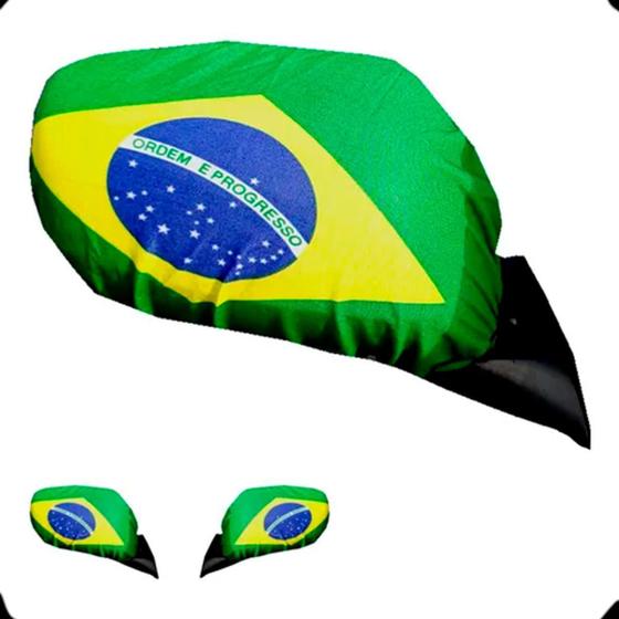 Imagem de Par Capa Retrovisor Bandeira Brasil Pano Patria Copa Torcida