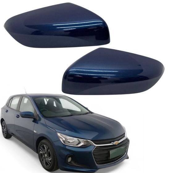 Imagem de Par Capa Retrovisor Onix Plus 2020 2021 2022 2023 2024 2025 Azul Seeker Sem Furo Sensor Original