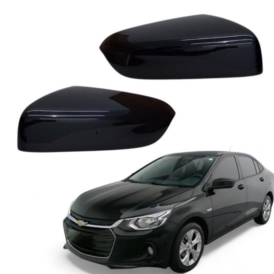 Imagem de Par Capa Retrovisor Onix Plus 2020 2021 2022 2023 2024 2025 Preto S/ Furo Sensor Original