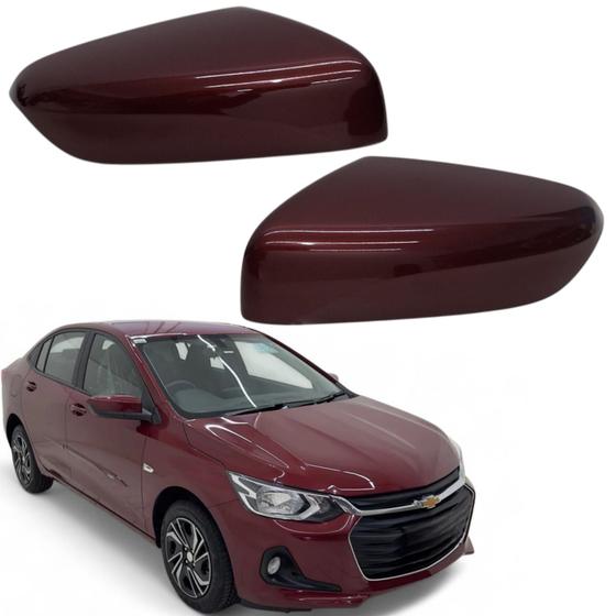 Imagem de Par Capa Retrovisor Onix Plus 2020 2021 2022 2023 2024 2025 Vermelho Carmim Sem Furo Sensor