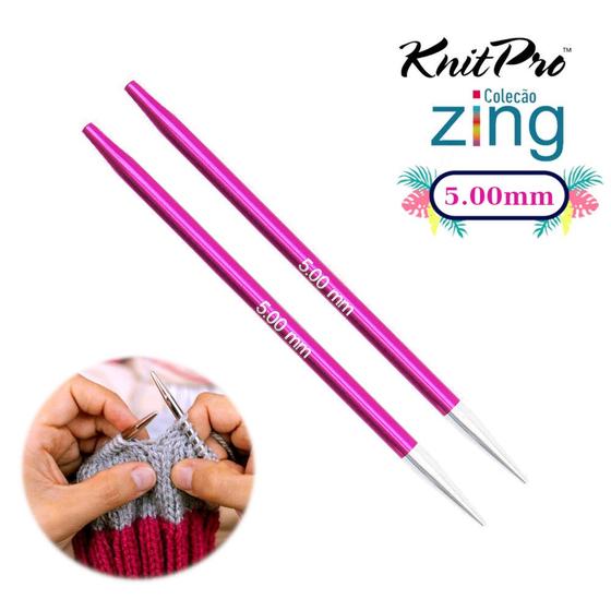 Imagem de Par de Agulhas Intercambiáveis Tricô KnitPro Zing 5.00mm