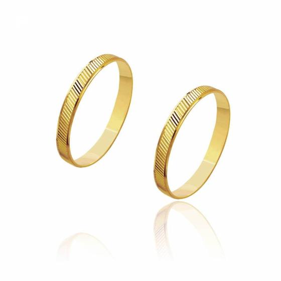 Imagem de Par de Alianças de Casamento Zeus Ouro Linhas Transversais 2,8mm  2,2g