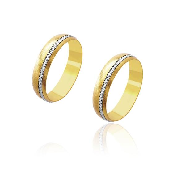 Imagem de Par de Alianças de Noivado Artemis Ouro 18k com Aplique Lateral Ouro Branco 5mm 6,2g