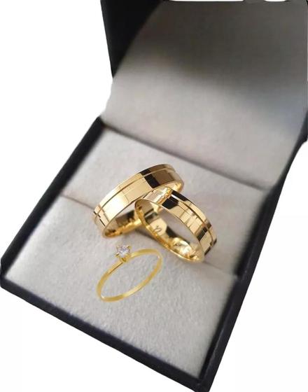 Imagem de Par De Alianças Ouro 18k 6mm Com Lateral Friso Casamento