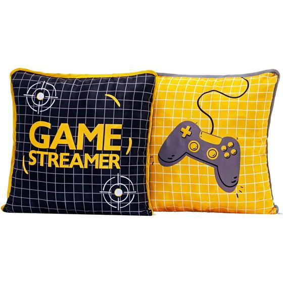 Imagem de Par de Almofadas Cheias Game Streamer Preto/Amarelo 45cm x 45cm - Com Viés