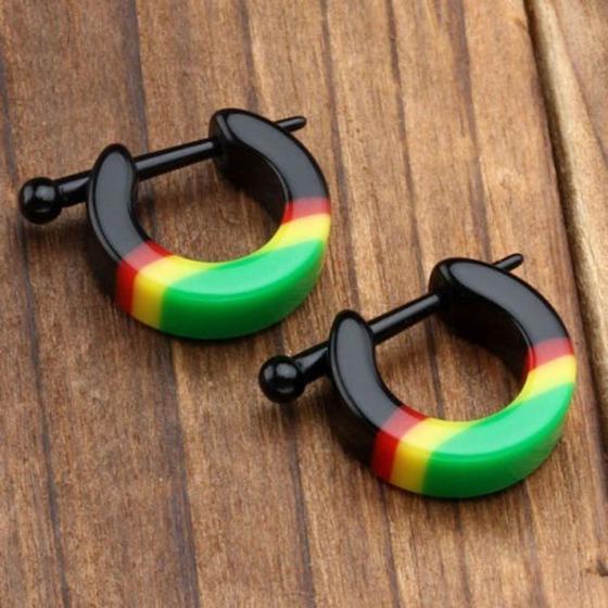 Imagem de Par de Brinco Argola Jamaica Tribal Reggae Bob Marley Masculino Feminino