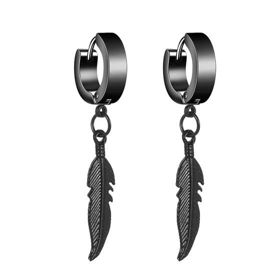 Imagem de par de brinco de pena argola preta black em aço inox preto
