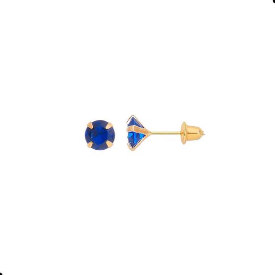 Imagem de Par de Brincos Adulto de Zircônia 6mm Azul Ouro 18k