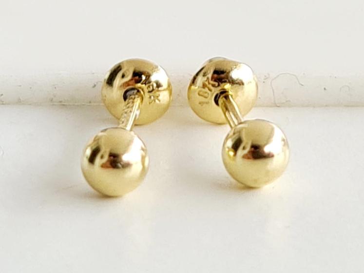 Imagem de Par de Brincos Bolinhas 3mm, Em Ouro Amarelo 18K