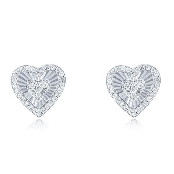 Imagem de Par de Brincos Coração de Ouro Branco com 64 Diamantes