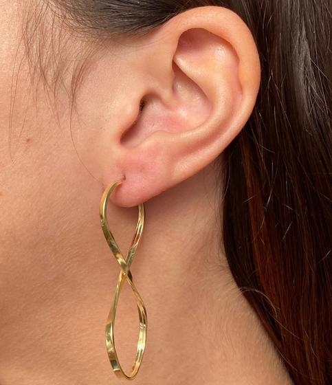 Imagem de Par de Brincos de Ouro 18k - Argola Infinito 2mm - 5,0cm - Gardenia Joias