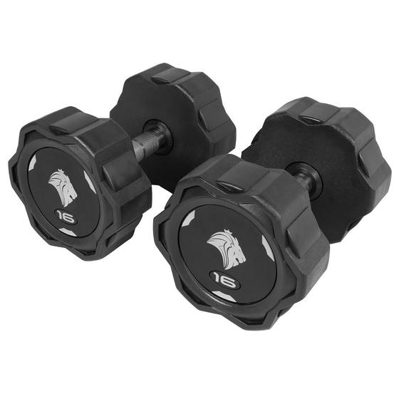 Imagem de Par De Dumbbells 16kg Lion Monobloco Em Aço Maciço Injetado