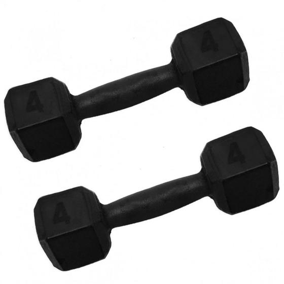 Par de Halter Sextavado 4 Kg em Ferro Fundido Pintado Preto Mega Peso Menor preço em Par de Halter Sextavado 4 Kg em Ferro Fundido Pintado Preto Mega Peso