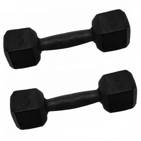 Par de Halter Sextavado 5 Kg em Ferro Fundido Pintado Preto Mega Peso Menor preço em Par de Halter Sextavado 5 Kg em Ferro Fundido Pintado Preto Mega Peso