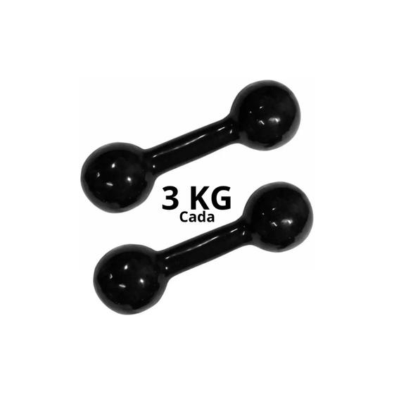 Imagem de Par De Halteres Emborrachado Preto 3 Kg Fitness Musculação