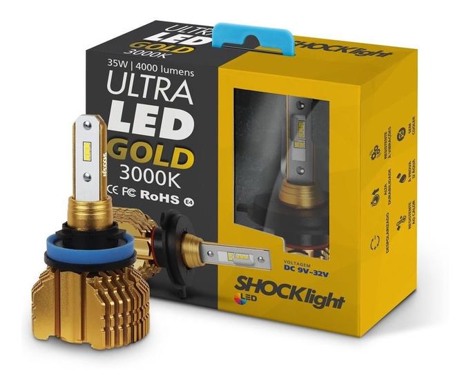 Par De Lâmpada Ultra Led Gold Shocklight H7 3000k 8000 Lm Menor preço em Par De Lâmpada Ultra Led Gold Shocklight H7 3000k 8000 Lm