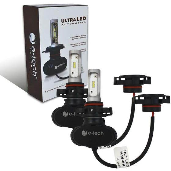 Par de Lâmpadas Super Led Encaixe H16 Tonalidade Branca 8000k 10 a 18V 3000 Lúmens - Marca E-Tech Menor preço em Par de Lâmpadas Super Led Encaixe H16 Tonalidade Branca 8000k 10 a 18V 3000 Lúmens - Marca E-Tech