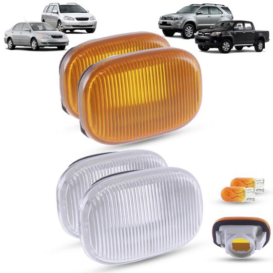 Imagem de Par de Lanterna Pisca Seta Lateral + Lâmpada Toyota Corolla Fielder 2002 a 2008 Hilux Sw4 2005 a 2012