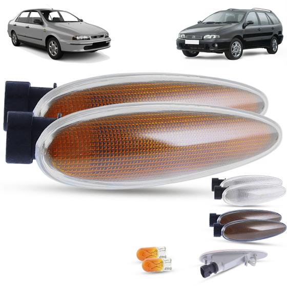 Imagem de Par de Lanterna Pisca Seta Lateral + Soquete e Lâmpada Fiat Marea Sedan Weekend Brava 1998 1999 2000 2001 2002 2003 2004