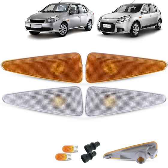 Imagem de Par de Lanterna Pisca Seta Lateral + Soquete e Lâmpada Renault Sandero Symbol Stepway 2007 2008 2009 2010 2011 2012 2013