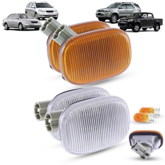 Imagem de Par de Lanterna Pisca Seta Lateral + Soquete e Lâmpada Toyota Corolla Fielder 2002 a 2008 Hilux Sw4 2005 a 2012