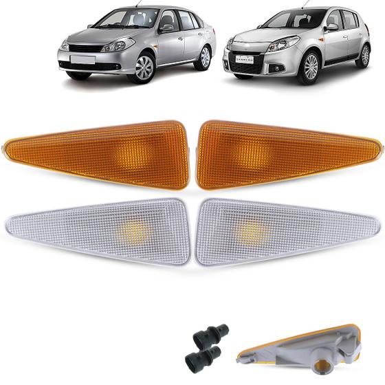 Imagem de Par de Lanterna Pisca Seta Lateral + Soquete Renault Sandero Symbol Stepway 2007 2008 2009 2010 2011 2012 2013 2014