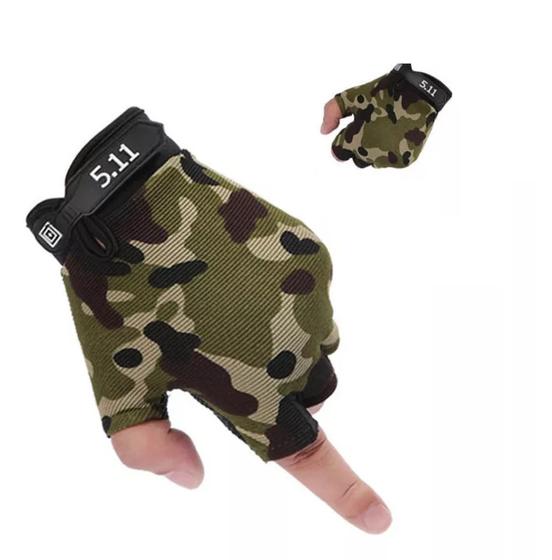 Imagem de Par de luvas camufladas sem dedos p antiderrapante pesca