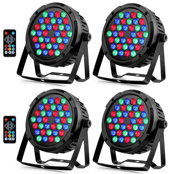 Imagem de Par de Luzes OPPSK 36 LEDs RGB 36W - Pacote com 4 Unidades e Controle Remoto DMX