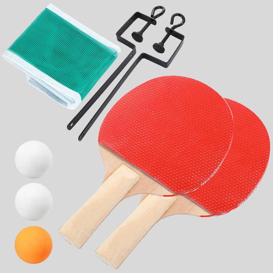 Imagem de Par de Raquete Com Bolinha Rede e Suporte Para Ping Pong Tênis de Mesa