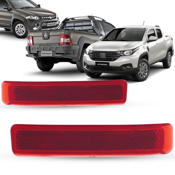 Imagem de Par de Refletor Lanterna Olho de Gato Para-choque Traseiro Fiat Strada 2004 a 2013 Nova Strada após 2020