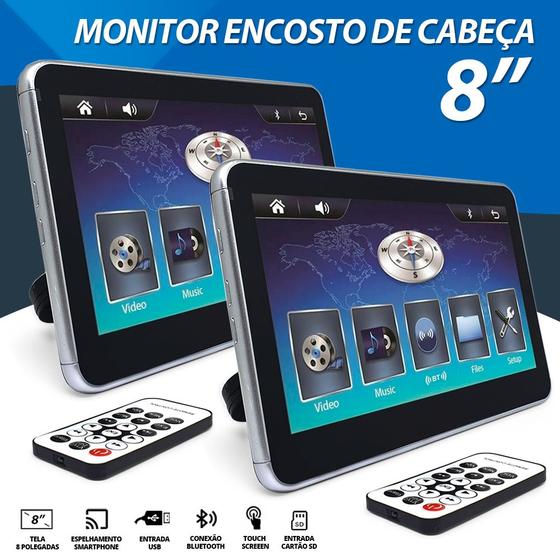 Imagem de Par de Telas P/ Encosto S10 1995 1996 1997 1998 1999 2000 8 Polegadas Independente USB Espelhamento Monitor Fone de Ouvido