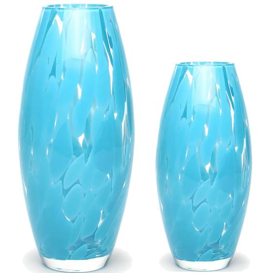 Imagem de Par de Vasos Decorativo Oliva - Cacos de Murano Água Marinha - Cristais Cadoro