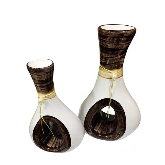Imagem de Par de Vasos Furados em Cerâmica de Aparador Decor - Marrom