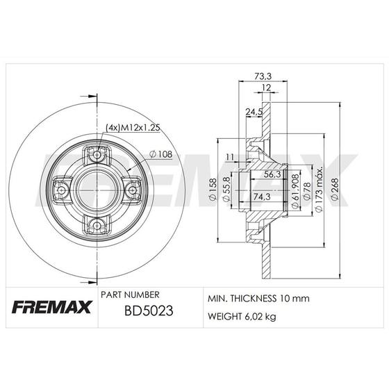 Imagem de Par Disco Freio Traseiro Ds5 2011 a 2016 Fremax BD5023