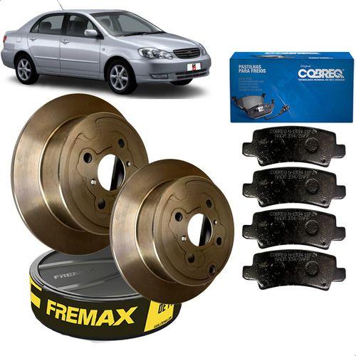 Imagem de Par Discos E Pastilhas Freio Corolla Fielder 1.6 1.8 16v 2002 2003 2004 2005 2006 2007 2008 Original Fremax + Cobreq